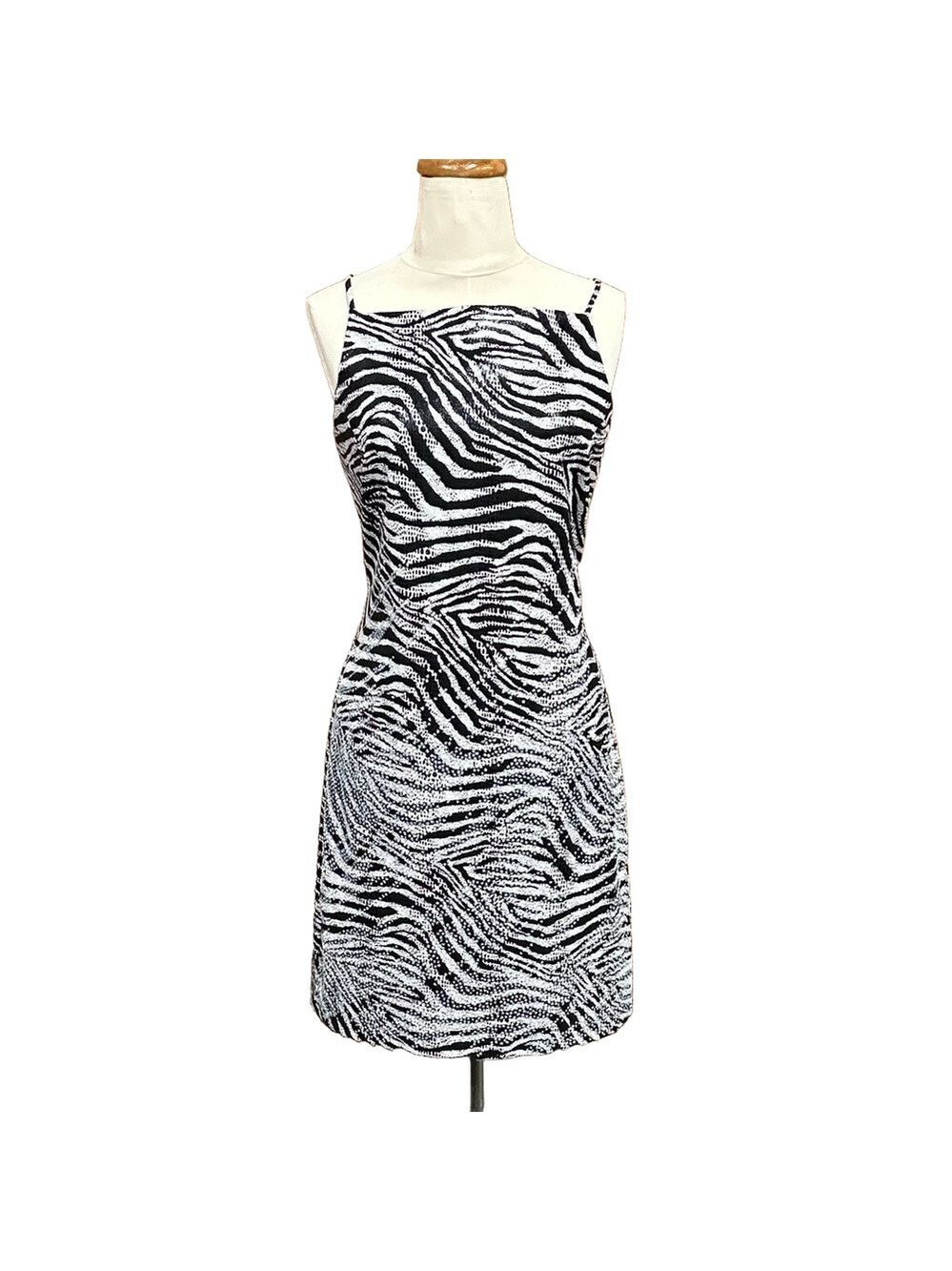 CDC black white zebra print square neck sleeveless dress Size 14